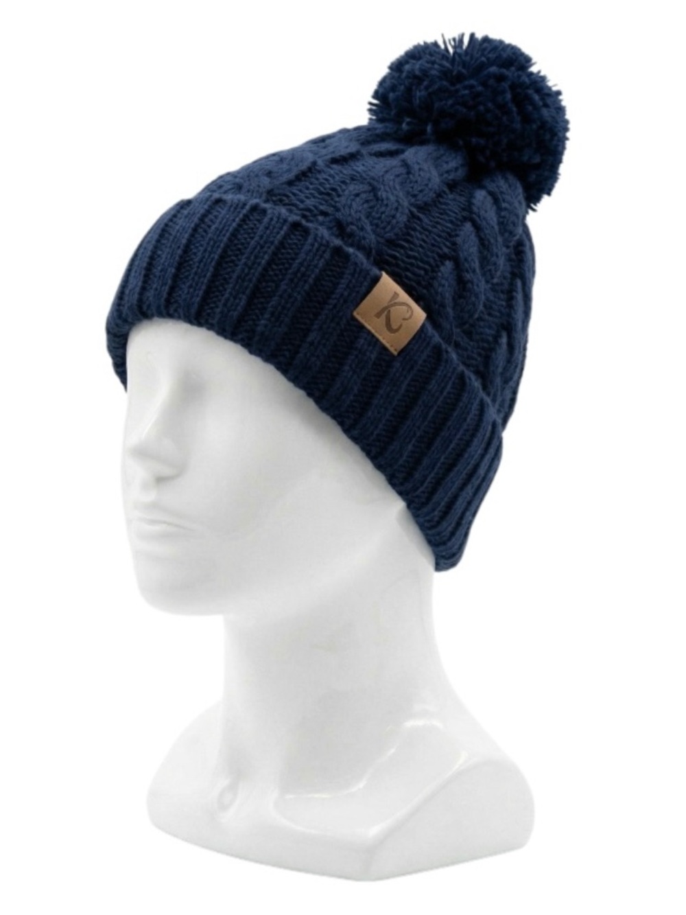 K & B Snowball Fight Pom Pom Beanie, Navy (NWT) (Size: OSFM)